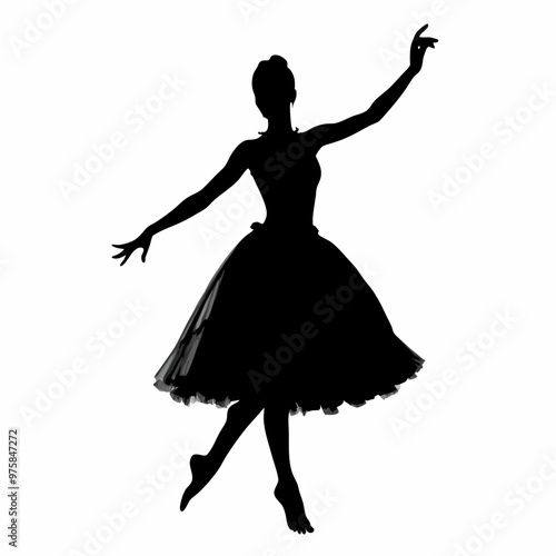 Ballerina Silhouette in Tutu, Graceful Performance Position with Smooth and Clear Lines, AI Generation