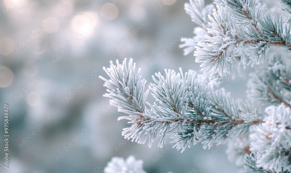 Snow resting on coniferous branches, frosty and cold Snow resting on coniferous branches, frosty and cold