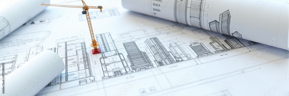 Detailed architectural blueprints and construction tools symbolize innovation in building design and project management. Detailed architectural blueprints and construction tools symbolize innovation in building design and project management.