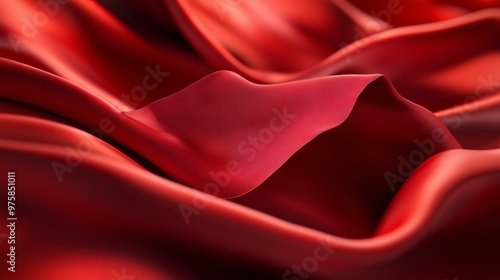 A striking 3D render with bold crimson silk, folded into intricate layers that flow smoothly across the background