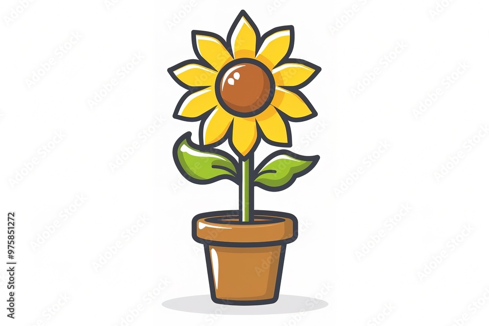 A Illustration of a sunflower in a pot with a simple and cute style clip art suitable for print on demand A Illustration of a sunflower in a pot with a simple and cute style clip art suitable for print on demand