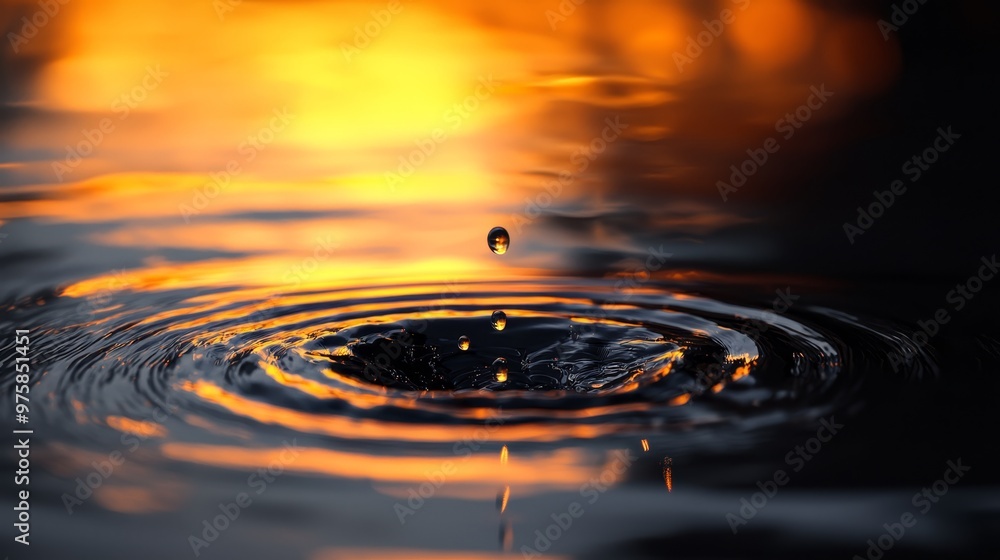 A tight shot of a water droplet, sunlight reflecting off its surface, sun looming large behind A tight shot of a water droplet, sunlight reflecting off its surface, sun looming large behind