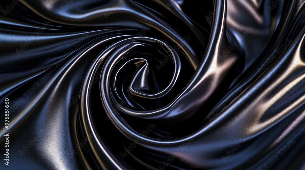 A swirl of black silk, flowing in a circular motion, forming an intricate spiral with a glowing center background A swirl of black silk, flowing in a circular motion, forming an intricate spiral with a glowing center background