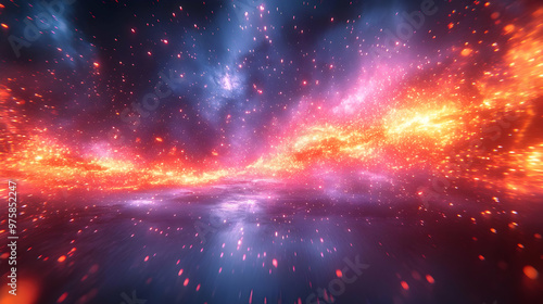 Abstract Background with Glowing Sparks and Red and Blue Hues