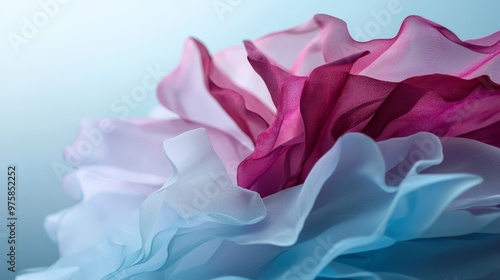  A tight shot of a pink-white bloom against a backdrop of blue-white The petals subtly blurred