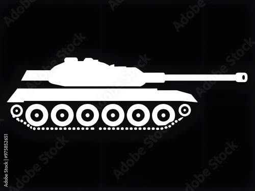 Minimalist silhouette of a military tank, vector image of an armored battle tank, simple flat design of a combat tank icon, army's war defense vehicle artillery weapon heavy selling gun