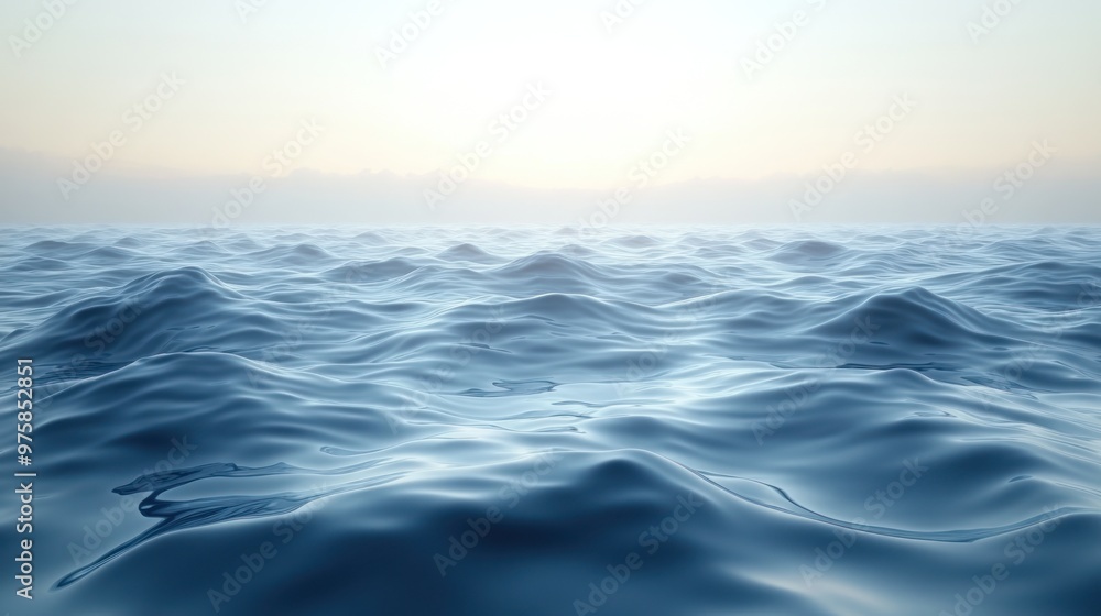 Gentle waves ripple across the calm ocean as dawn breaks, casting a serene glow Gentle waves ripple across the calm ocean as dawn breaks, casting a serene glow