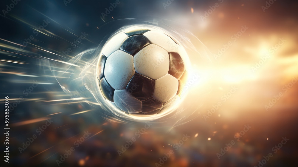 Fototapeta premium A captivating close-up of a soccer ball ablaze, with flames erupting from various points around it.