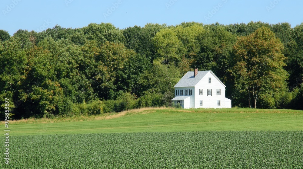 Obraz premium A white house sits in a field of green grass