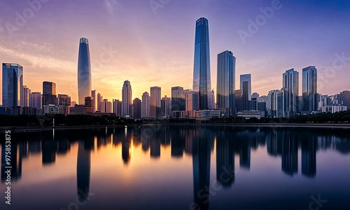 Wallpaper Mural City skyline at night near the water. Generative AI Torontodigital.ca