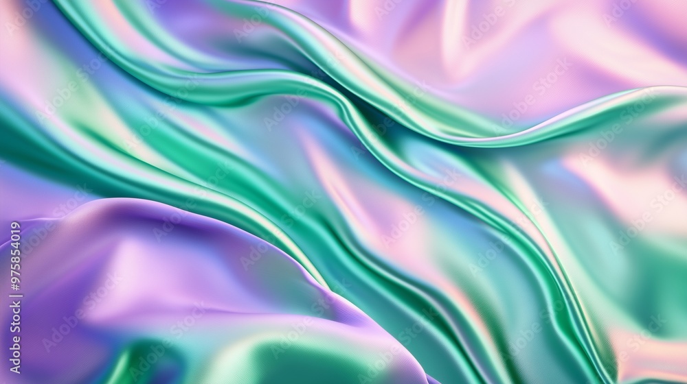 A vibrant abstract art background where emerald green silky waves ripple through a sea of soft lavender and pink hues A vibrant abstract art background where emerald green silky waves ripple through a sea of soft lavender and pink hues