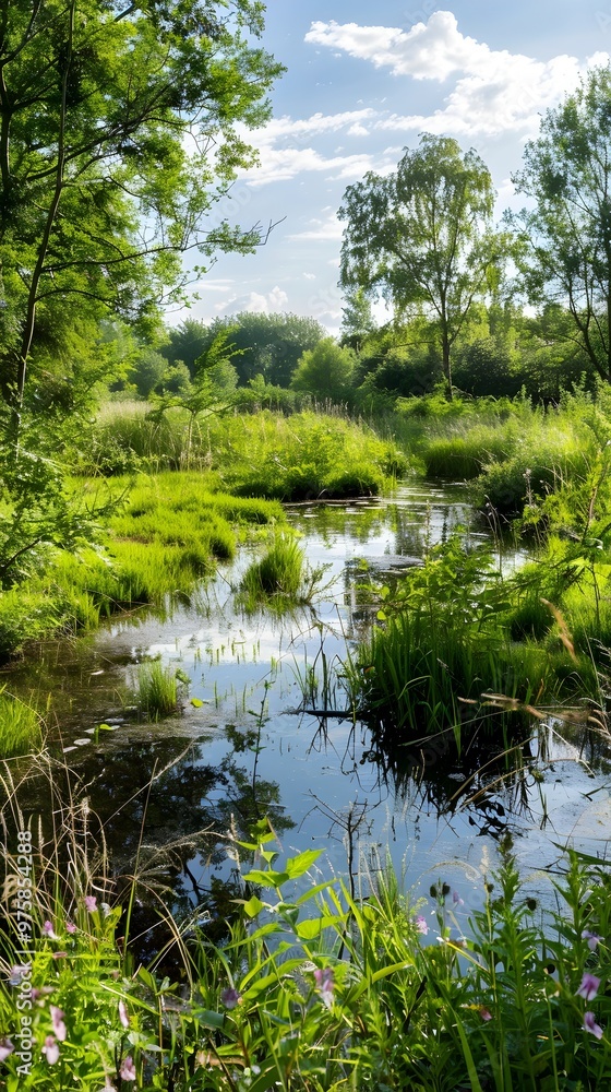 Tranquil Urban Wetland Oasis with Diverse Flora and Fauna Tranquil Urban Wetland Oasis with Diverse Flora and Fauna