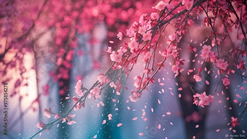 Spring backgroung flowering sakura cherry flowers blossom floral nature and abstract bokeh