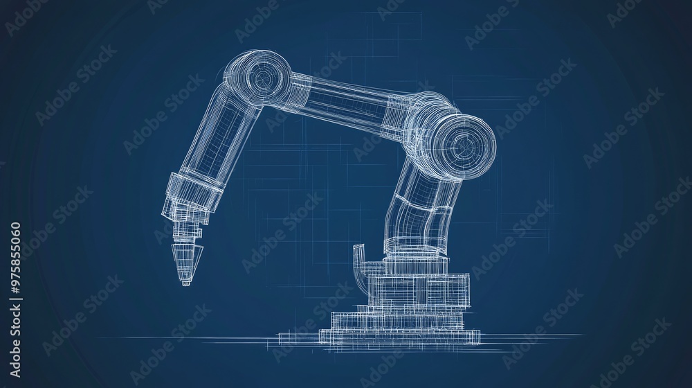 Wireframe robotic arm on a blueprint background. Wireframe robotic arm on a blueprint background.
