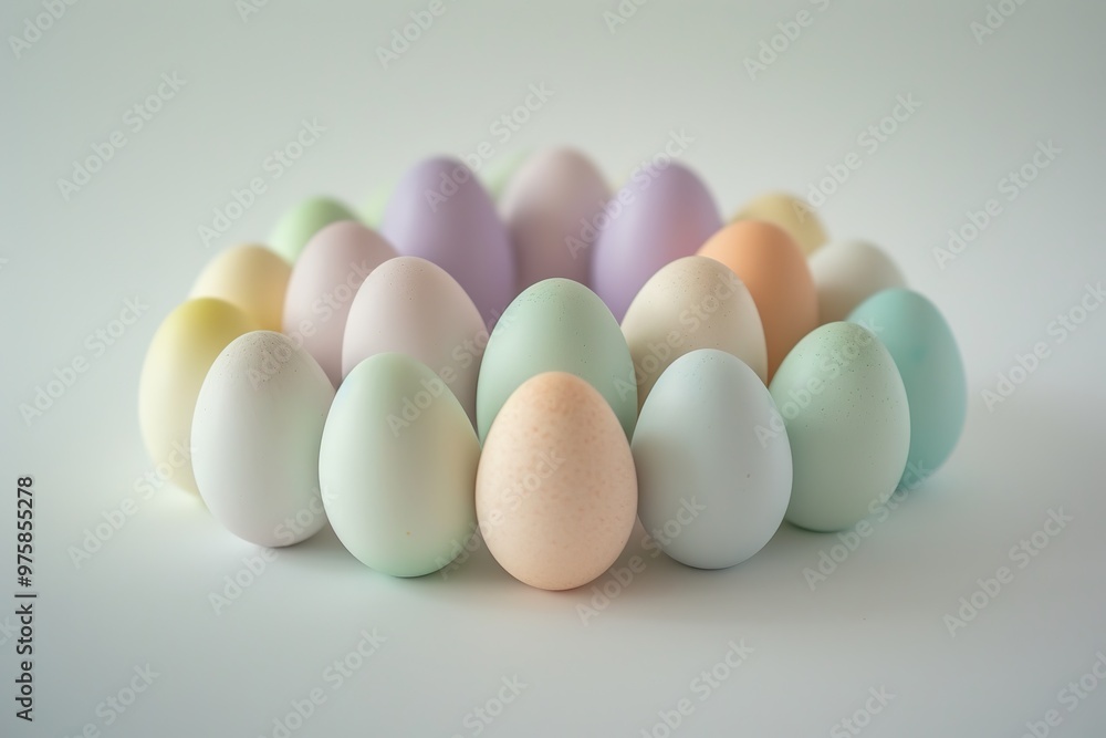 A colorful arrangement of eggs and flowers A colorful arrangement of eggs and flowers
