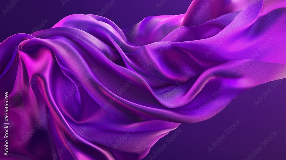 Fototapeta premium A vibrant purple 3D render showcasing silk folded into intricate, cascading layers that create a dynamic abstract background.