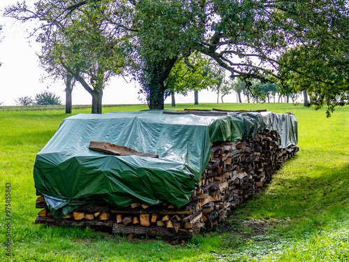 Gestapeltes Brennholz im Freien