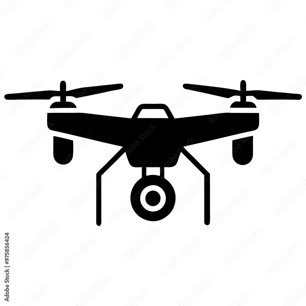 Stylized drone illustration in black for technology and aerial photography concept Stylized drone illustration in black for technology and aerial photography concept