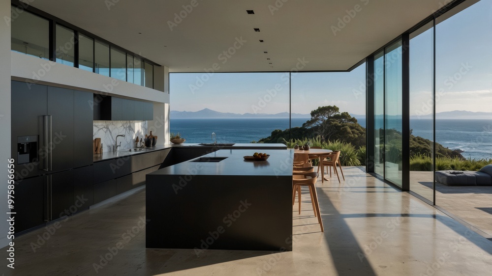 Minimalist Modern Kitchen with an Ocean View Minimalist Modern Kitchen with an Ocean View