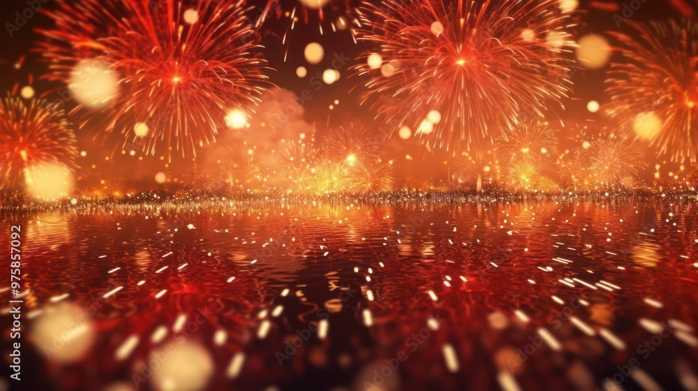 Obraz premium Fireworks Display Reflected in Water