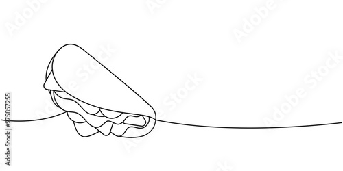 Mexican taco one line continuous drawing. Traditional Mexican street fast food. Vector linear illustration.