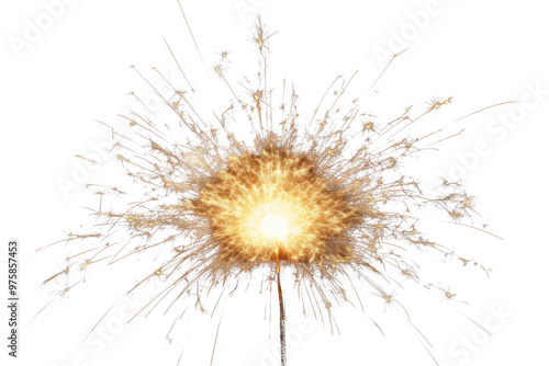 A single sparkler glowing intensely, isolate on white background.