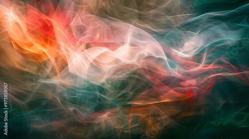 Colorful abstract swirl of smoke in vibrant hues captured in a moody atmosphere, creating a dynamic visual experience