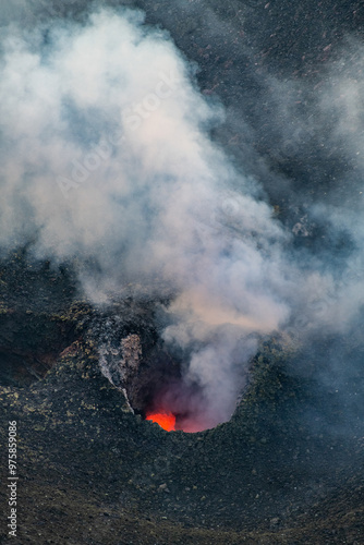 smoke from the erupting volcano on the island of Stromboli
