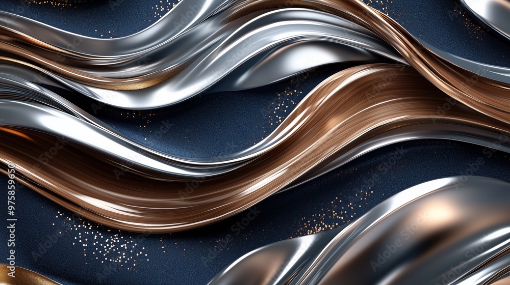Intertwined waves of sleek, polished silver and earthy brown, weaving through a soft gradient background Intertwined waves of sleek, polished silver and earthy brown, weaving through a soft gradient background