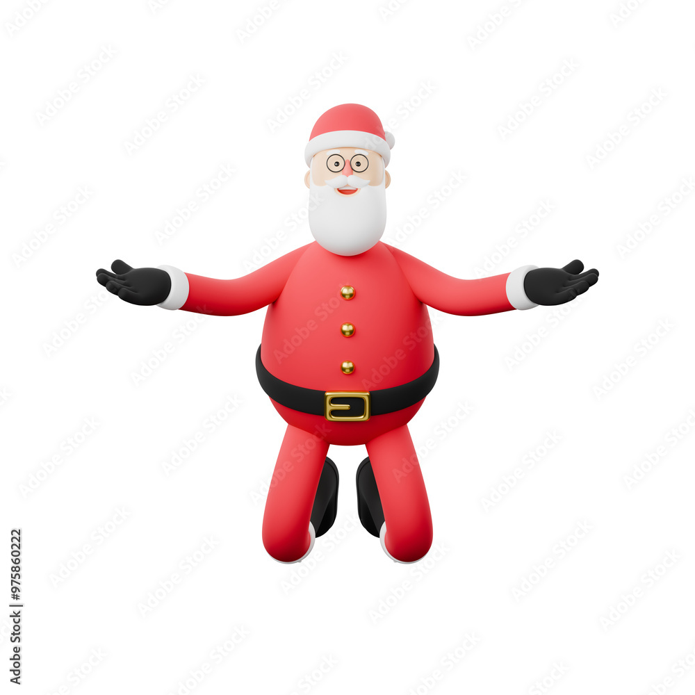 Christmas Santa Claus celebrating with both hands open. Realistic 3d cartoon character. Happy New Year and Merry Christmas. Christmas Santa Claus celebrating with both hands open. Realistic 3d cartoon character. Happy New Year and Merry Christmas.