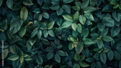 A close-up view of lush green leaves creating a vibrant texture in a natural setting during daylight hours