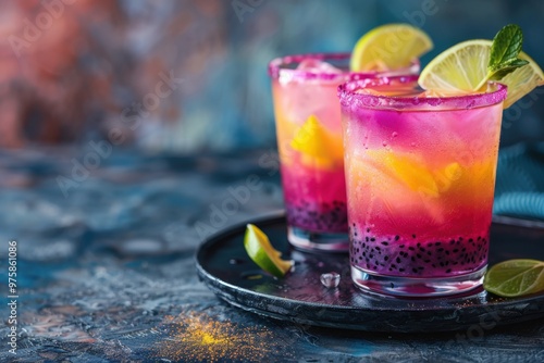 Refreshing Dragon Fruit Margarita with Lime for a Vibrant and Exotic Tropical Summer Drink