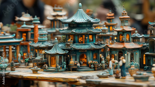 Detailed Miniature Model of an Asian City - Illustration