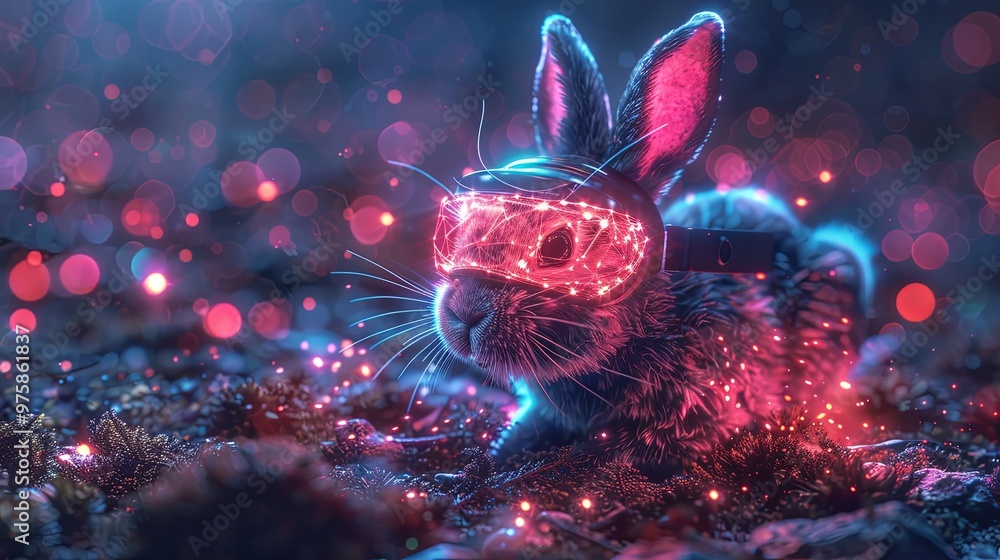 Metaverse and virtual reality. VR headset as a top hat magic device from which rabbits are jumping. Digital domain metaphor conceptual illustration Metaverse and virtual reality. VR headset as a top hat magic device from which rabbits are jumping. Digital domain metaphor conceptual illustration