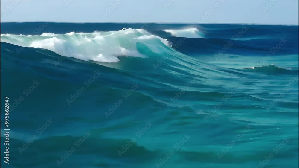 Waves gently roll across a vibrant turquoise ocean under a bright sky creating a serene coastal atmosphere Waves gently roll across a vibrant turquoise ocean under a bright sky creating a serene coastal atmosphere
