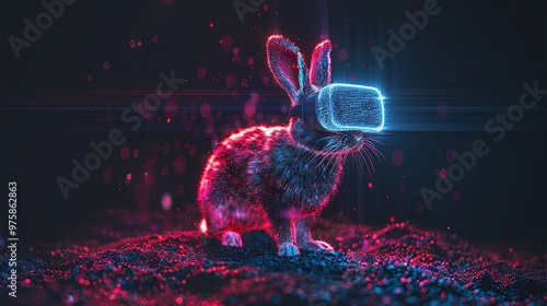 Metaverse and virtual reality. VR headset as a top hat magic device from which rabbits are jumping. Digital domain metaphor conceptual illustration photo