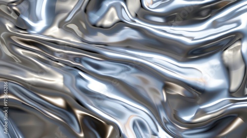 Reflective silver surface with flowing waves captured in natural light in a close-up view showcasing texture and movement