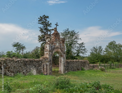 Ancient gates to the territory of the Mokva Cathedral of the Dormition of the Blessed Virgin Mary. photo