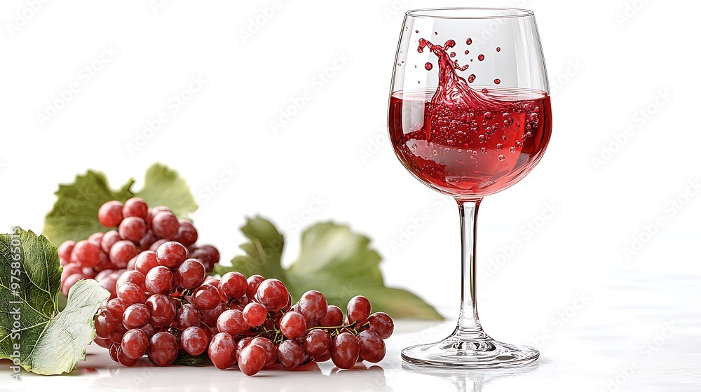 A glass of wine with a splash of red fruit juice, realistic style, crystal clear details, glossy reflections, rich colors, isolated on white background A glass of wine with a splash of red fruit juice, realistic style, crystal clear details, glossy reflections, rich colors, isolated on white background