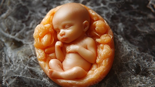 Create a 3D image of the fetus skin development, showing the formation of the vernix caseosa photo