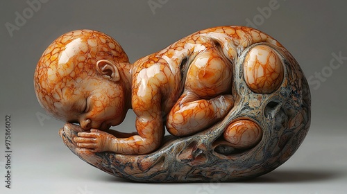 Render a 3D image of a fetus at 20 weeks, focusing on the formation of facial features and external organs photo