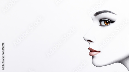 This digitally altered artwork features a woman's silhouette in a pencil sketch style, ideal for conceptual text and advertising on a clean white background.