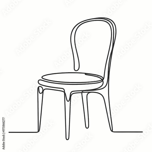 A simple minimalistic continuous unbroken line drawing of a chair, ideal for a furniture brand logo, interior design, or home decor illustrations. photo