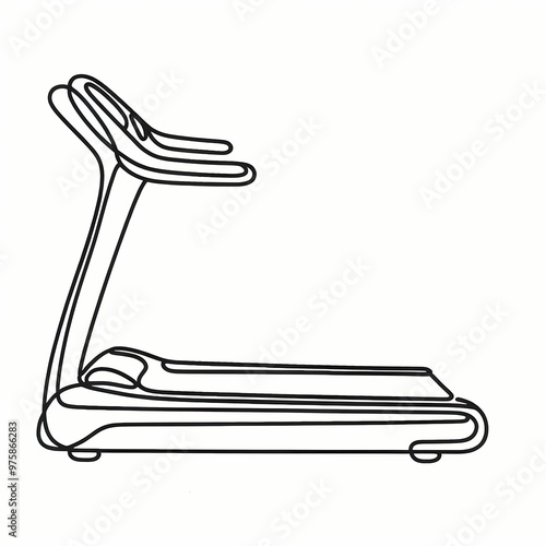 A simple minimalistic continuous unbroken line drawing of a treadmill, ideal for a fitness logo or gym-related design element in minimalist style. photo