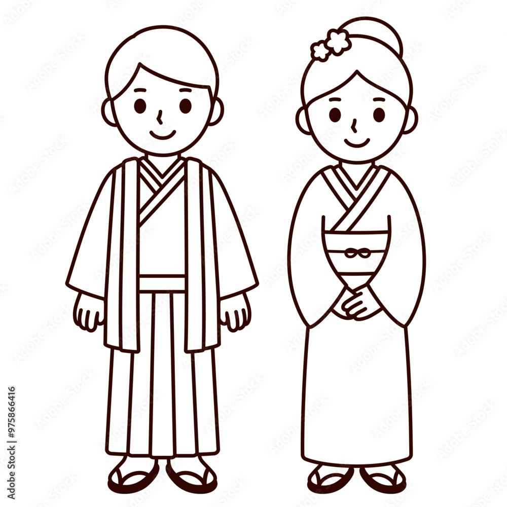 Cartoon children in traditional Japanese costumes Cartoon children in traditional Japanese costumes