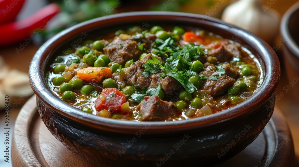 Turkish dish Etli Bezelye, or meaty green pea stew.
Turkish dish Etli Bezelye, or meaty green pea stew.
