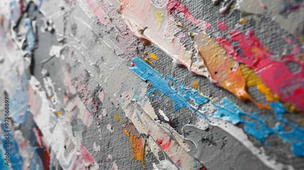 Naklejka premium Textured abstract wall art featuring vibrant colors and layers in a contemporary setting