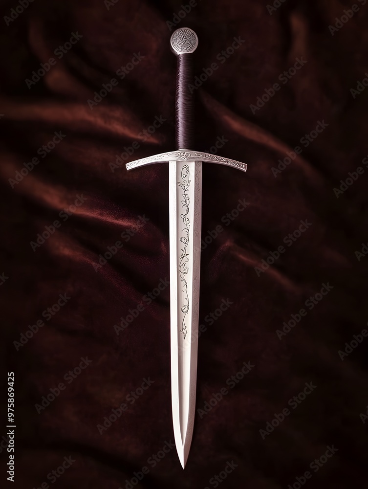 Ornate Dagger on Burgundy Velvet Background Ornate Dagger on Burgundy Velvet Background