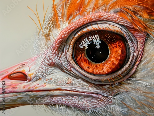 Close-Up of an Ostrich Eye: A Detailed and Realistic Painting photo