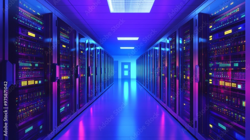 Server room with colorful lights. Server room with colorful lights.